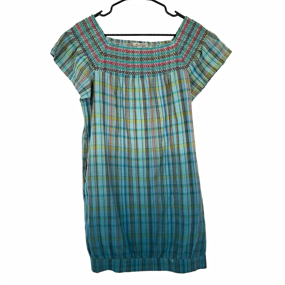 American Rag Women's M Plaid Smocked Peasant Tunic Top Boho Y2K Cottagecore